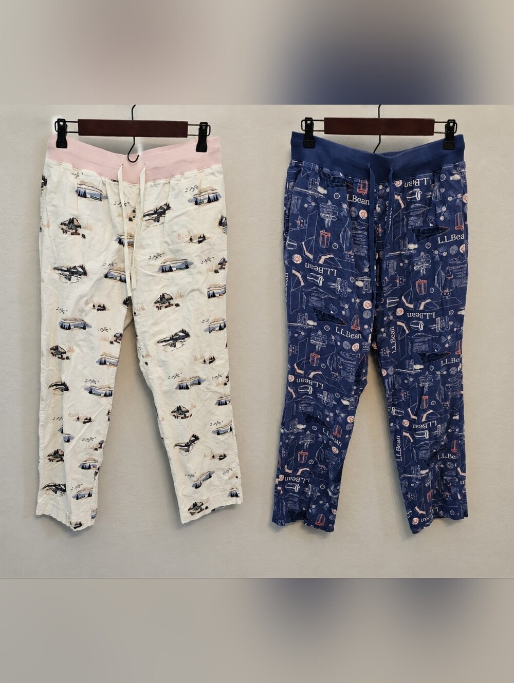 L.L. Bean Navy Blue Printed Drawstring Joggers